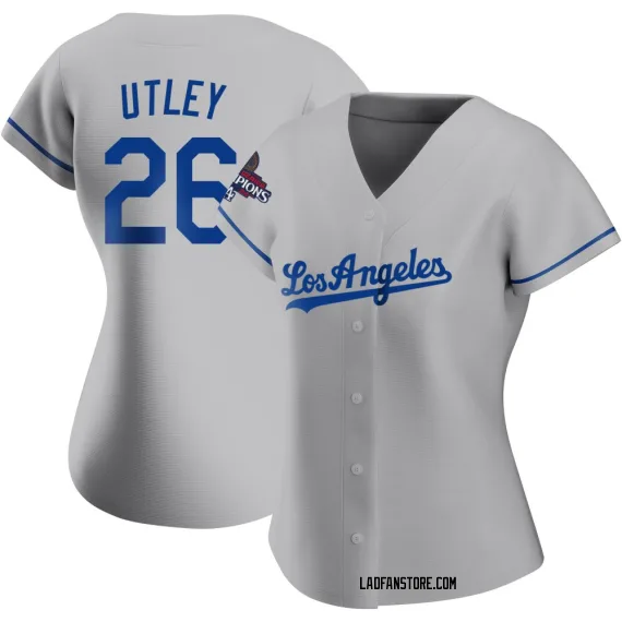 Los Angeles Dodgers Chase Utley Official Gray Authentic Women's Road 2024 World Series Champions Player MLB Jersey