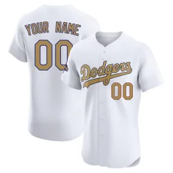 Los Angeles Dodgers Custom Gold Elite Men's White 2025 Collection Player Jersey