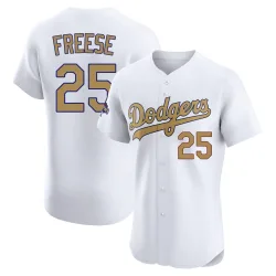 Los Angeles Dodgers David Freese Gold Elite Men's White 2025 Collection Player Jersey