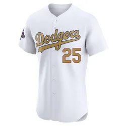 Los Angeles Dodgers David Freese Gold Elite Men's White 2025 Collection Player Jersey