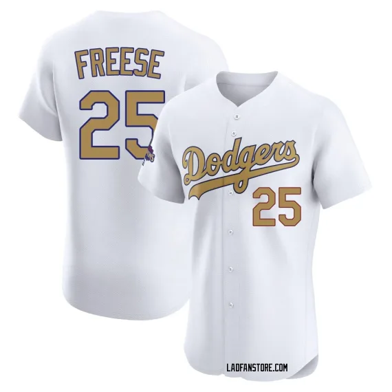 Los Angeles Dodgers David Freese Gold Elite Men's White 2025 Collection Player Jersey