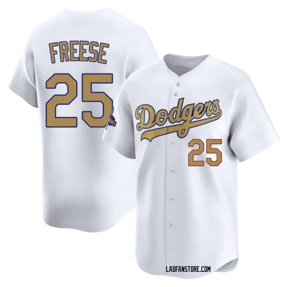 Los Angeles Dodgers David Freese Gold Limited Youth White 2025 Collection Player Jersey