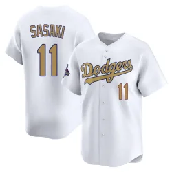 Los Angeles Dodgers Roki Sasaki Gold Limited Men's White 2025 Collection Player Jersey