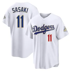 Los Angeles Dodgers Roki Sasaki Gold Limited Youth White 2026 Collection Stadium Player Jersey