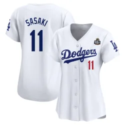 Los Angeles Dodgers Roki Sasaki White Limited Women's Home 2024 World Series Player Jersey
