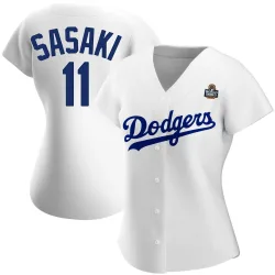 Los Angeles Dodgers Roki Sasaki White Replica Women's Home 2024 World Series Player Jersey